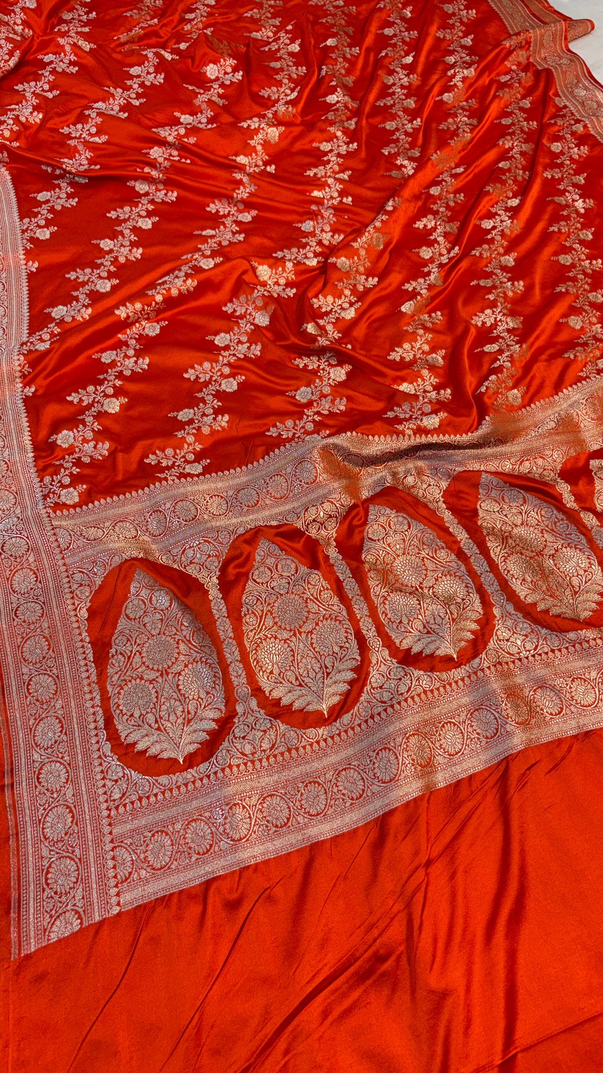 Orange Banarasi Saree in Premium Mashru Katan Silk