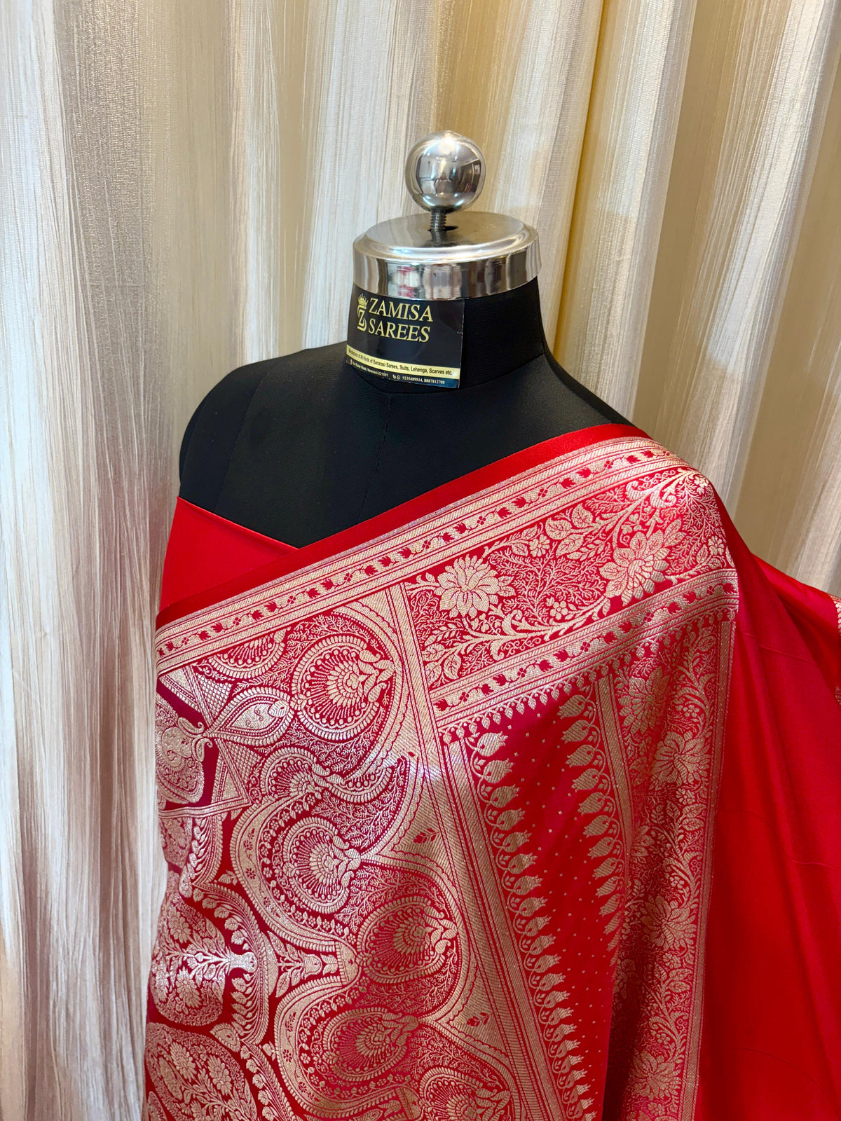 Elegant Red Banarasi Silk Saree with Golden Zari Weaving