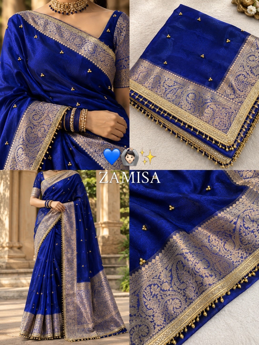 Viral Banarasi Royal Blue Tissue Silk Saree with Latkans, Laces and Ghungru