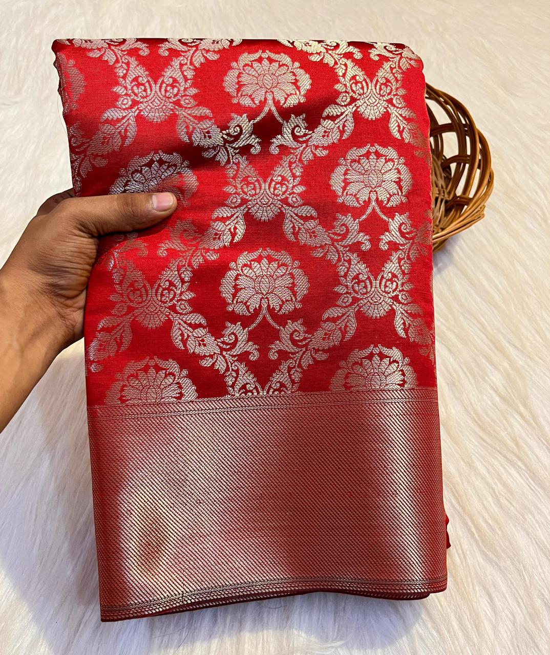 Deepika Red Banarasi Premium Tissue Silk Saree