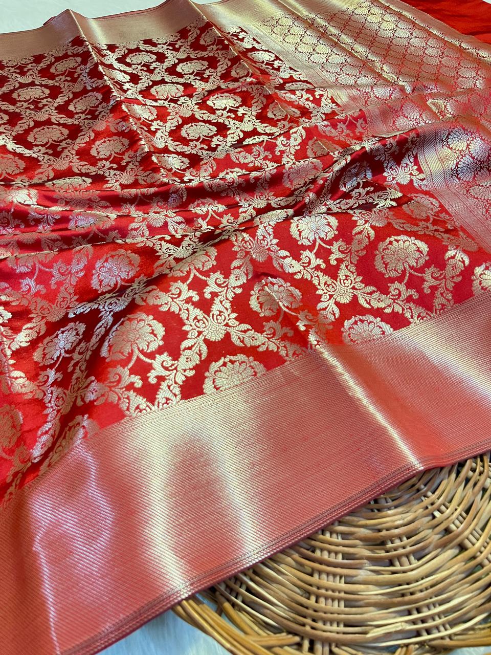 Deepika Red Banarasi Premium Tissue Silk Saree