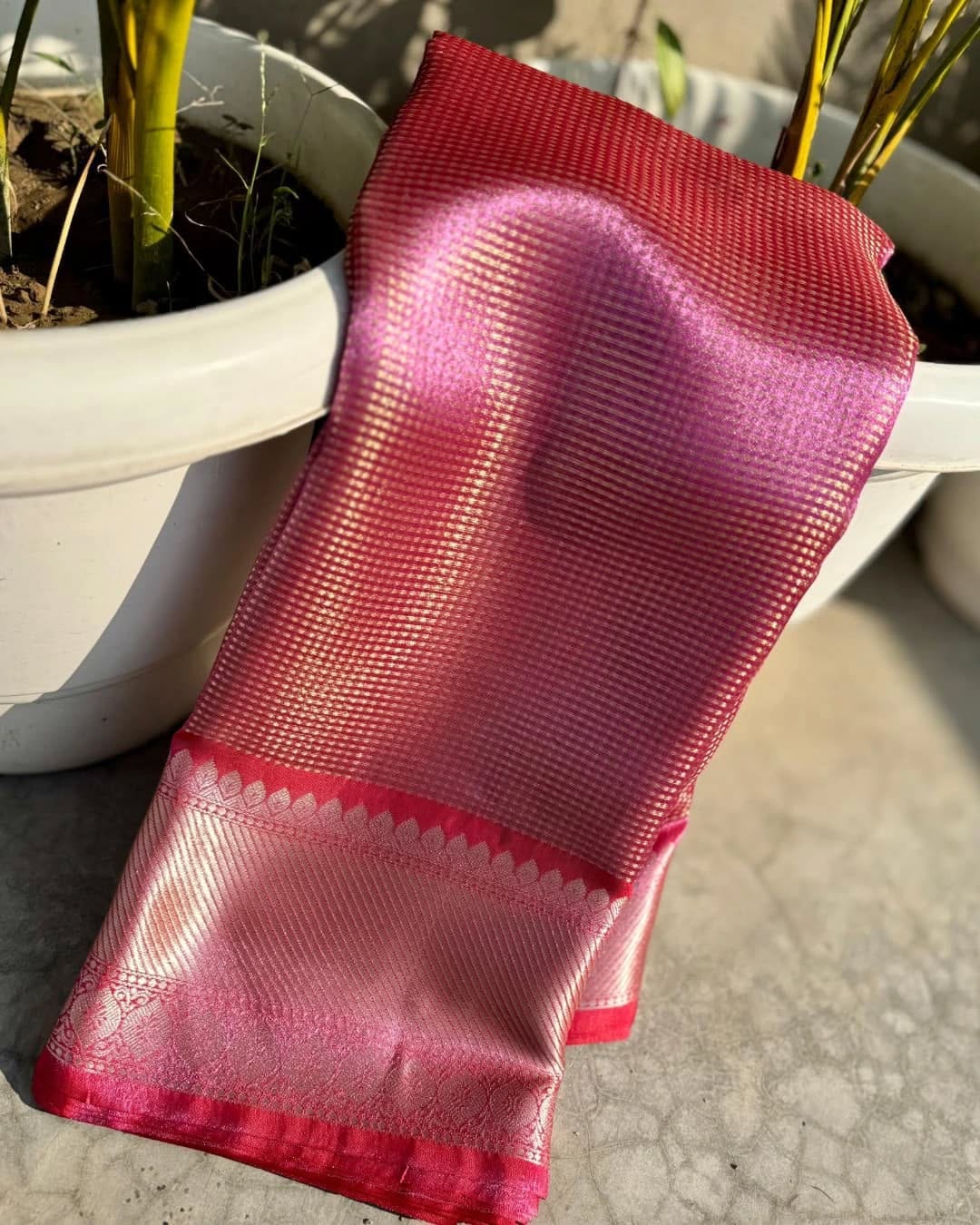 Naisha Pink Banarasi Tissue Silk Saree