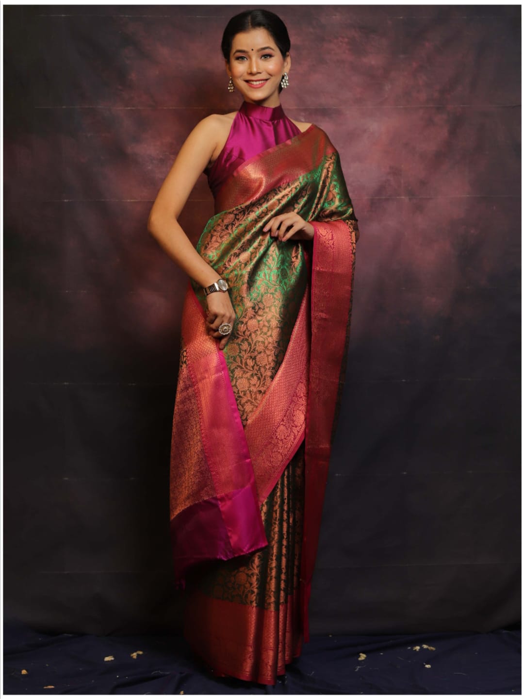 Aishani Premium Green Saree in Banarasi Tissue Silk