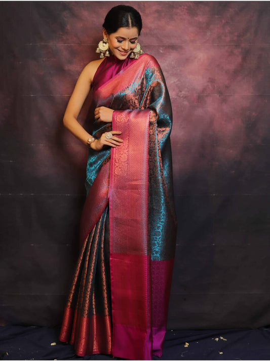 Aishani Blue Premium Banarasi Tissue Silk Saree