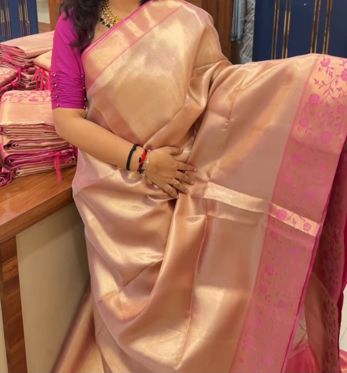 Beautiful Pink Banarasi Saree in Tissue Silk