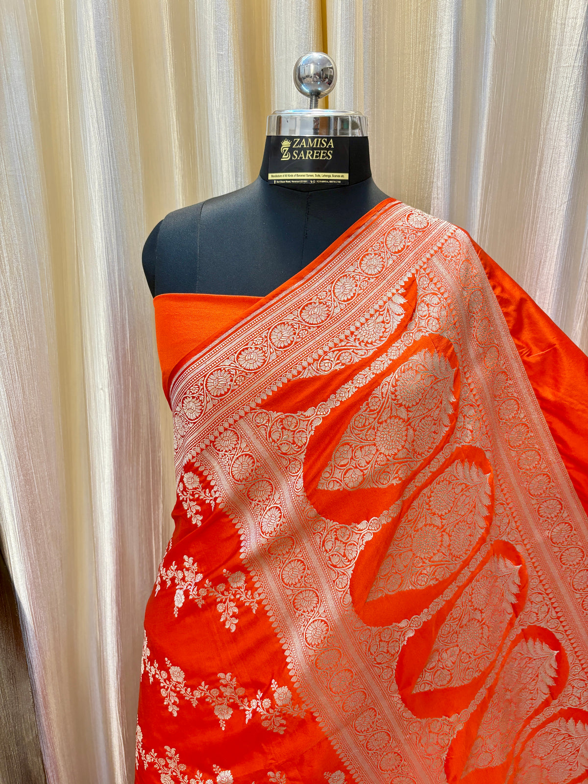 Orange Banarasi Saree in Premium Mashru Katan Silk