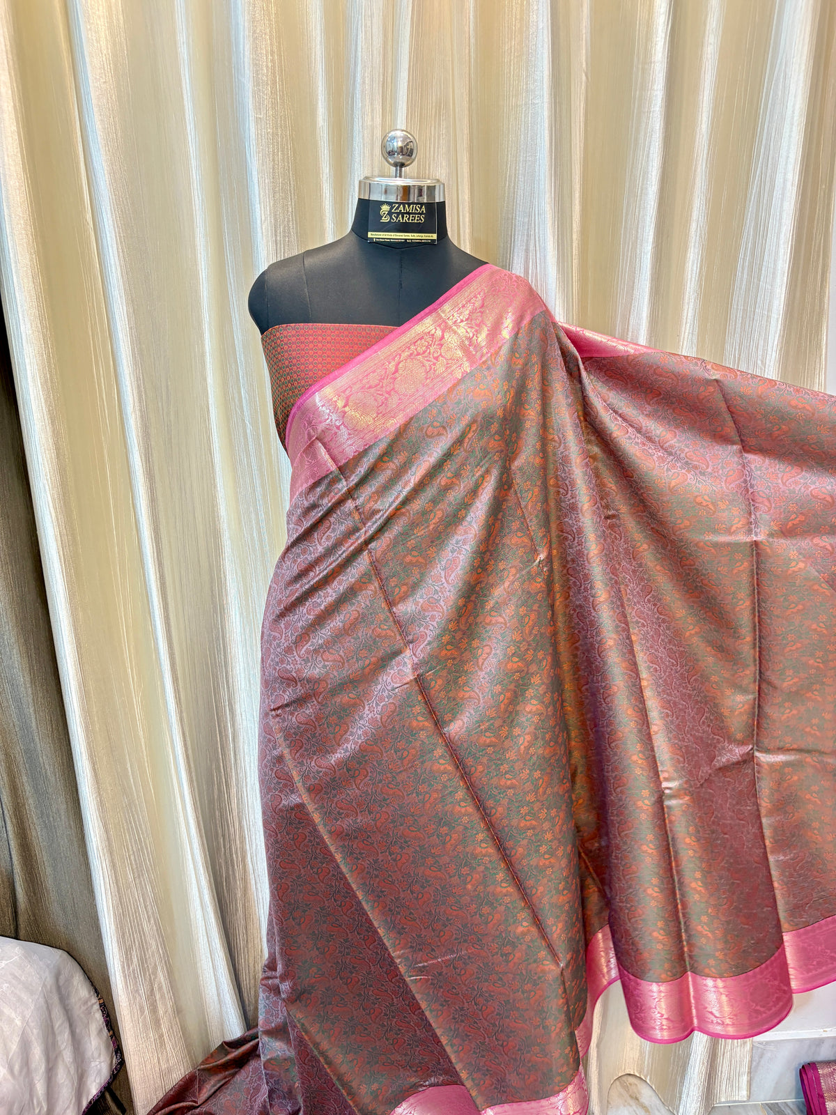 Grey Banarasi Semi Silk Saree with Tanchui Pattern