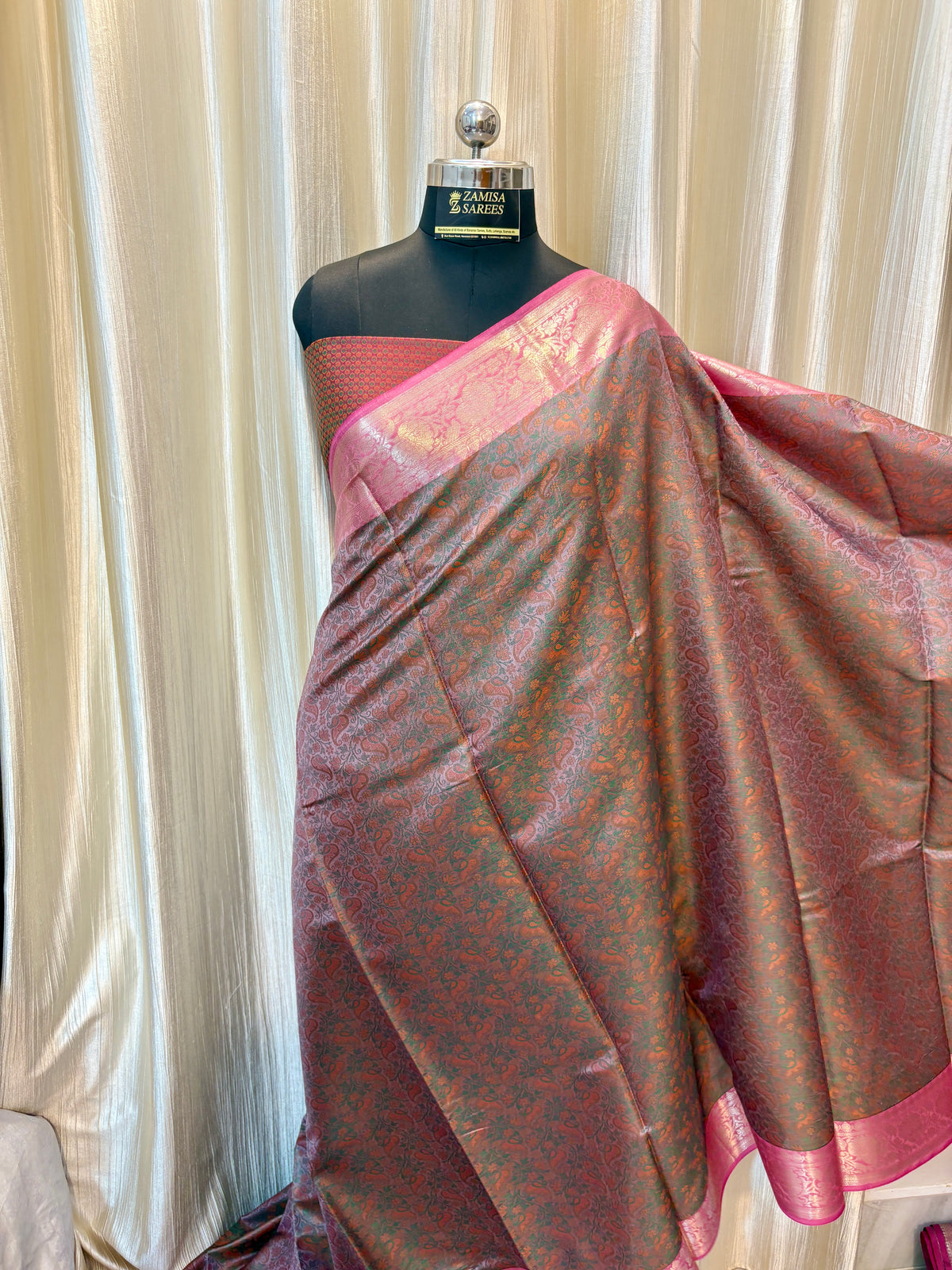 Grey Banarasi Semi Silk Saree with Tanchui Pattern
