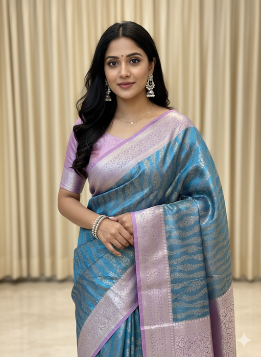 Blue Premium Banarasi Saree in Tissue Silk