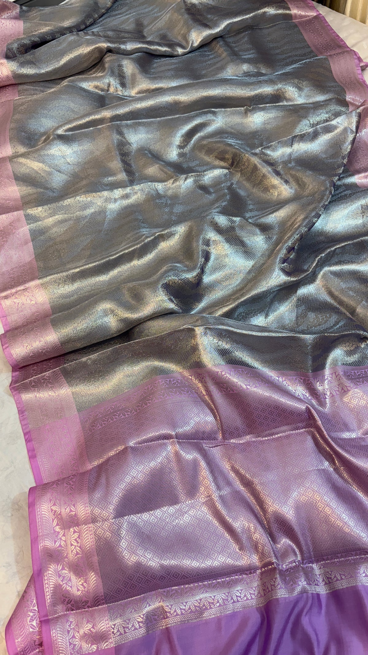 Premium Grey Banarasi Saree in Tissue Silk