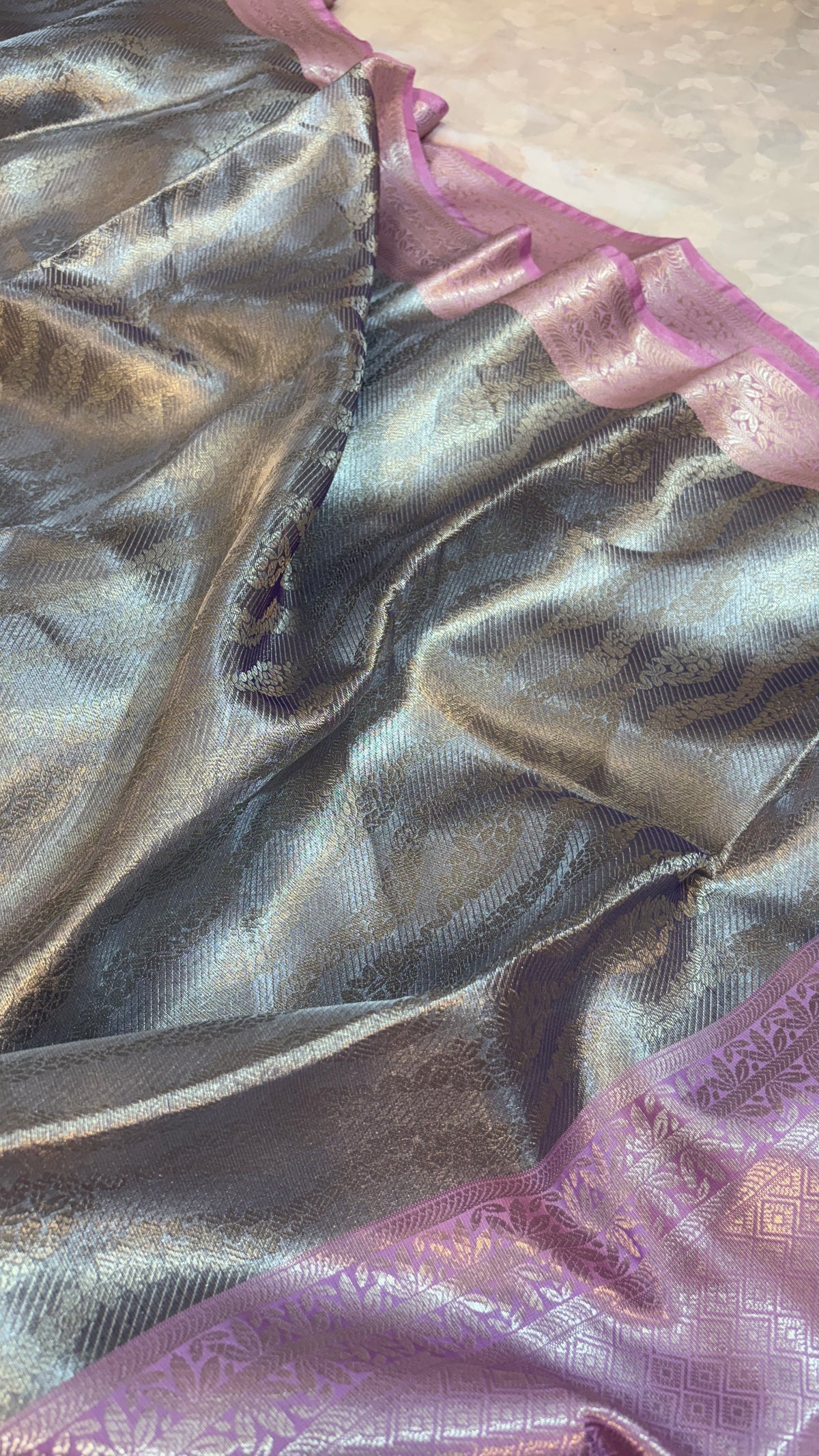 Premium Grey Banarasi Saree in Tissue Silk