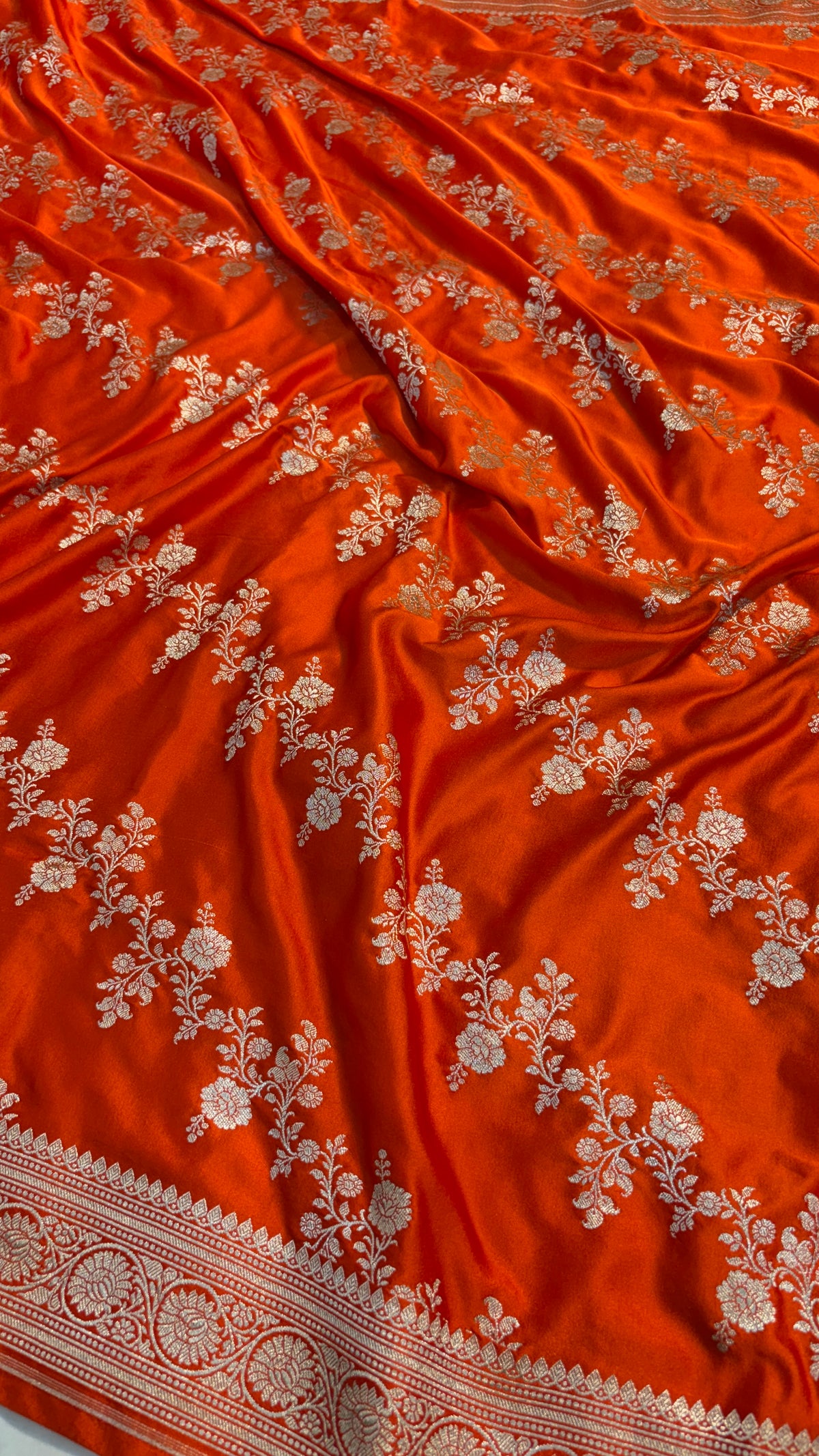 Orange Banarasi Saree in Premium Mashru Katan Silk