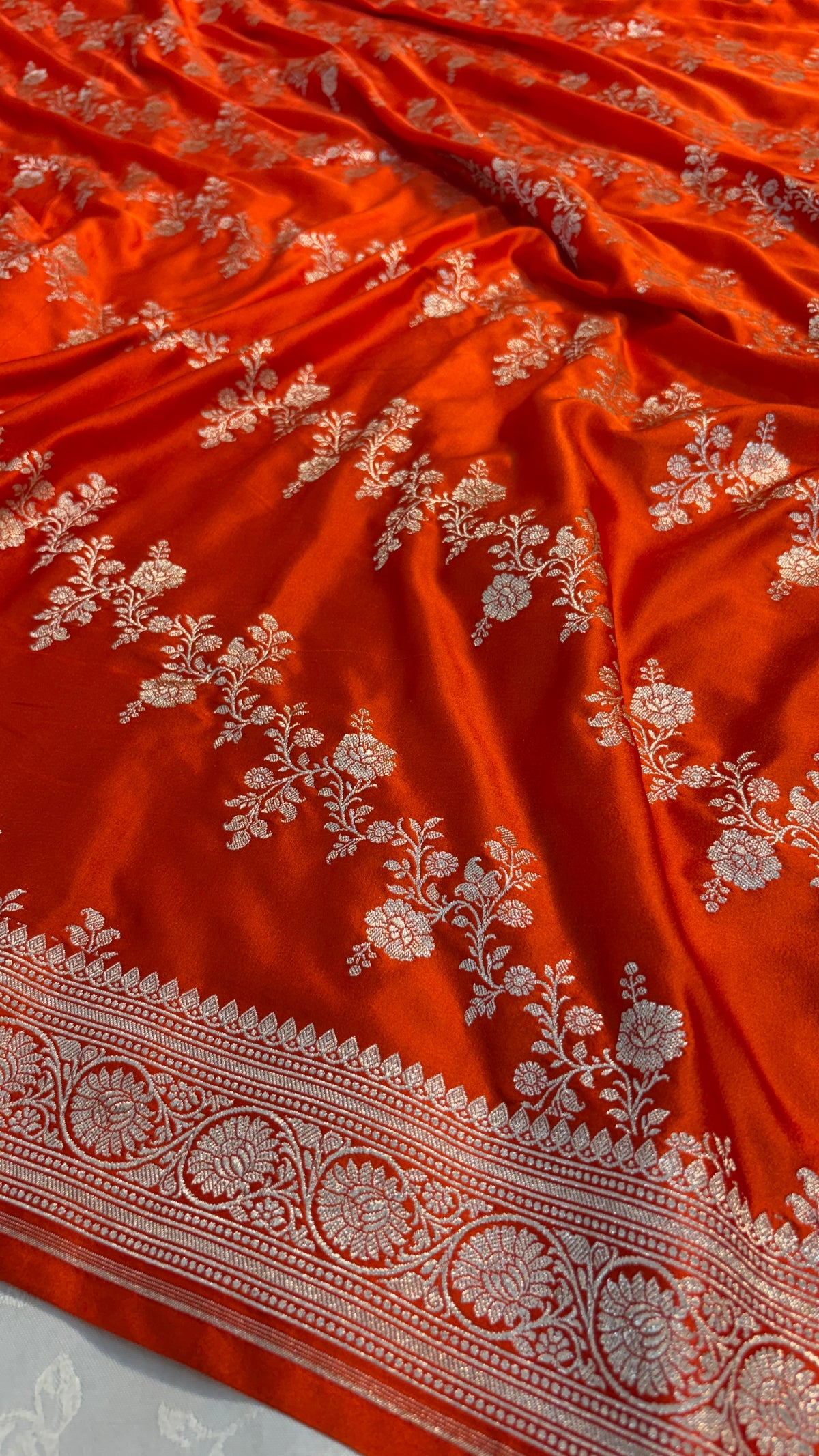 Orange Banarasi Saree in Premium Mashru Katan Silk