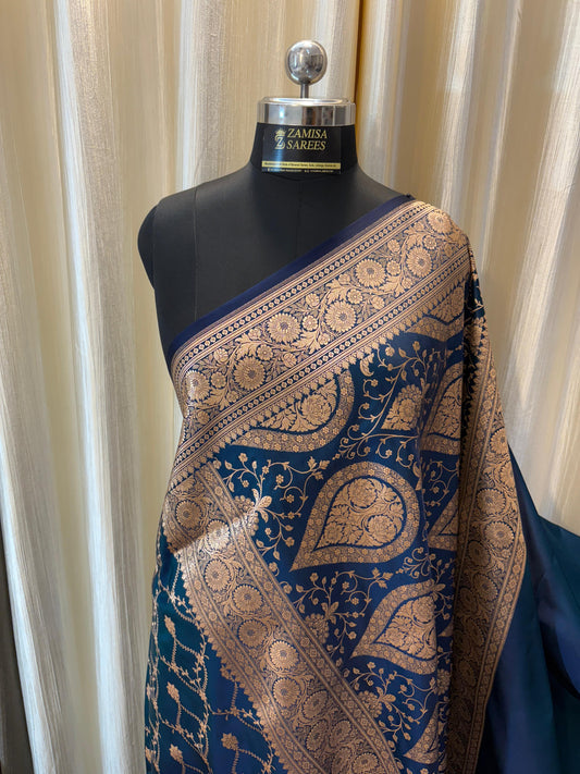 Blue Katan Silk Banarasi Saree