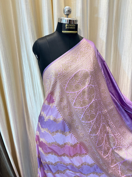 Rangkaat Lavender and Mauve Mashru Katan Silk Banarasi Saree