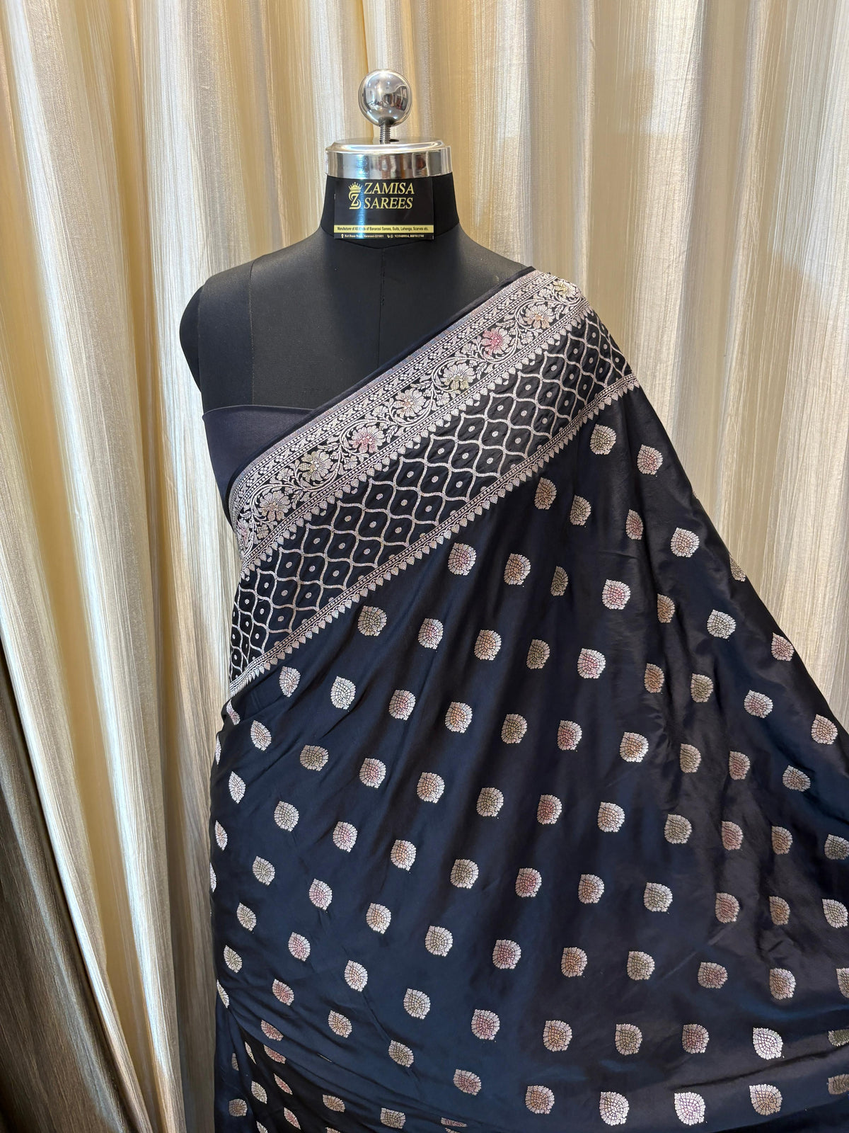 Royal Black Mashru Silk Banarasi Saree
