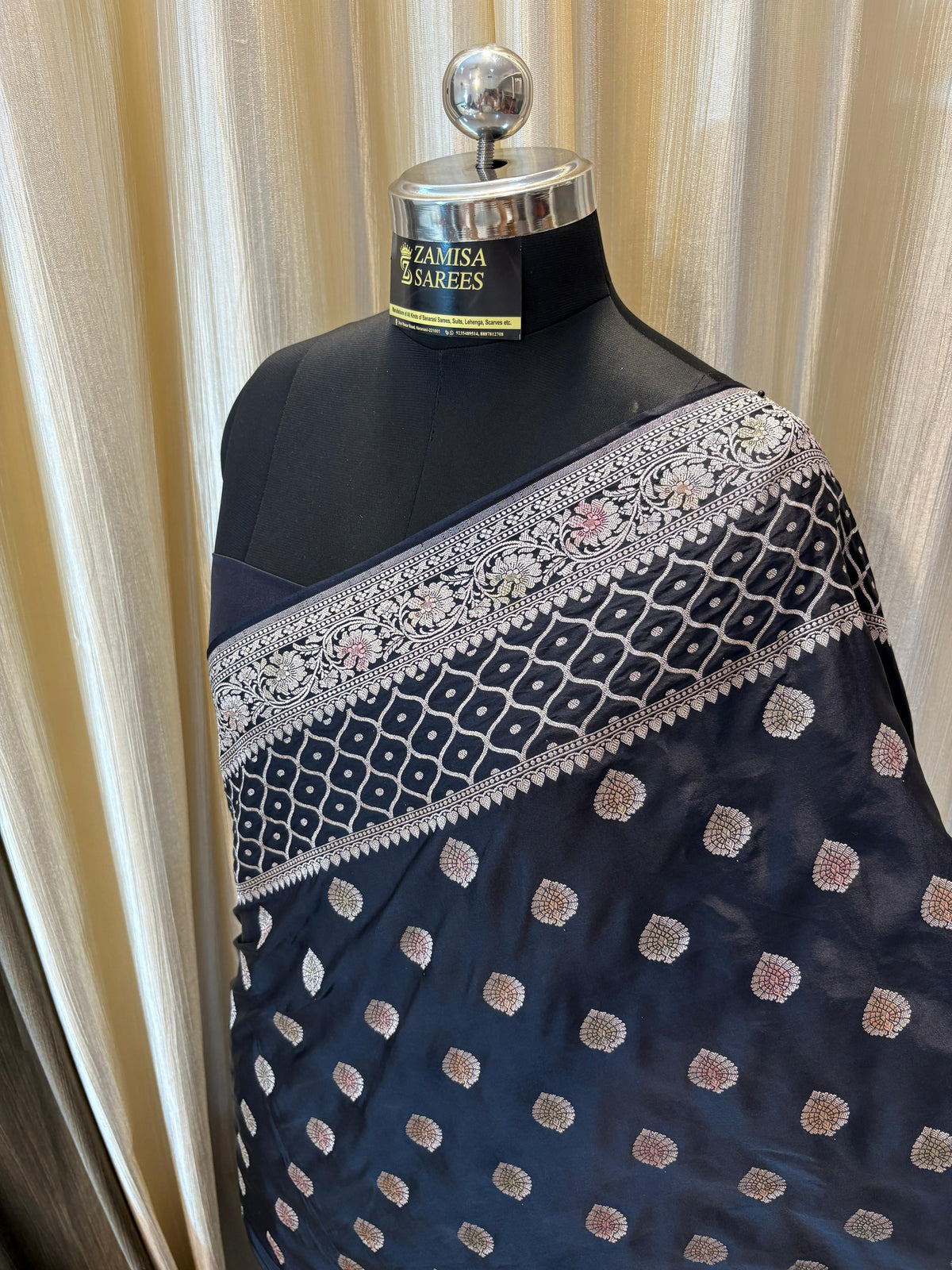 Royal Black Mashru Silk Banarasi Saree