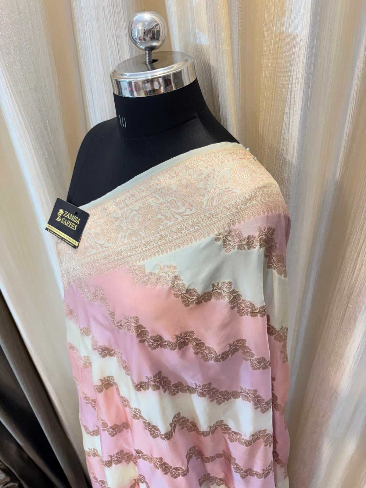Cream Rangkaat Mashru Katan Silk Banarasi Saree