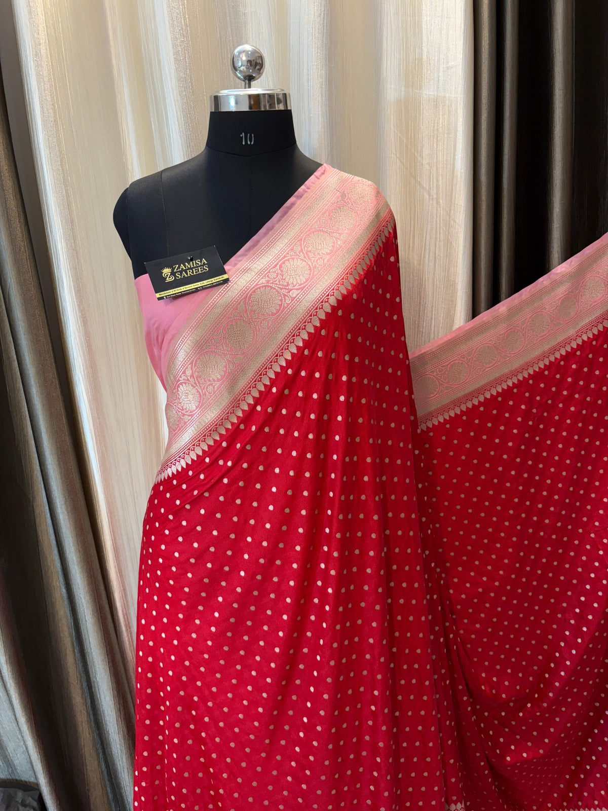 Red and Pink Mashru Katan Silk Banarasi Saree i