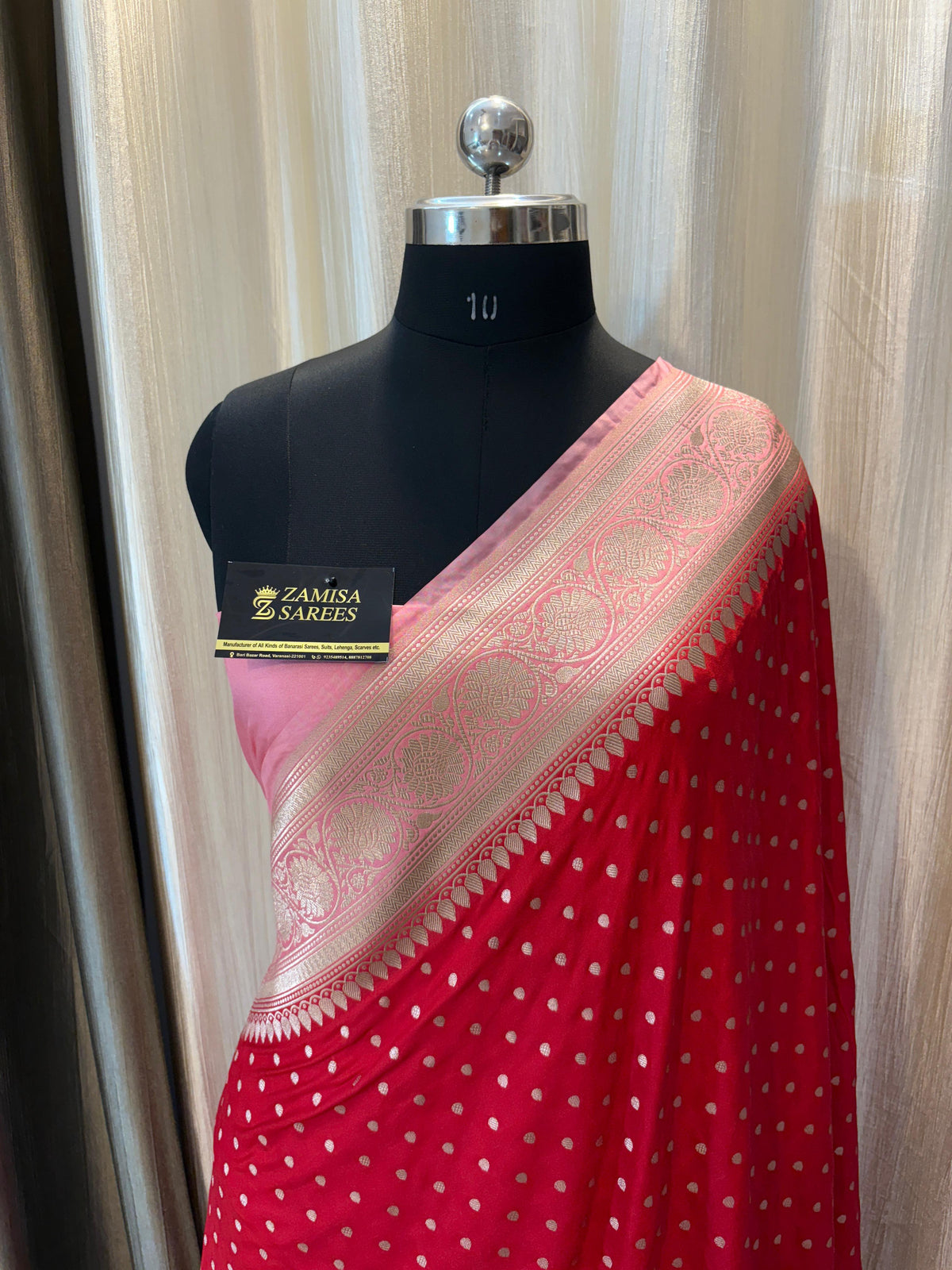 Red and Pink Mashru Katan Silk Banarasi Saree i