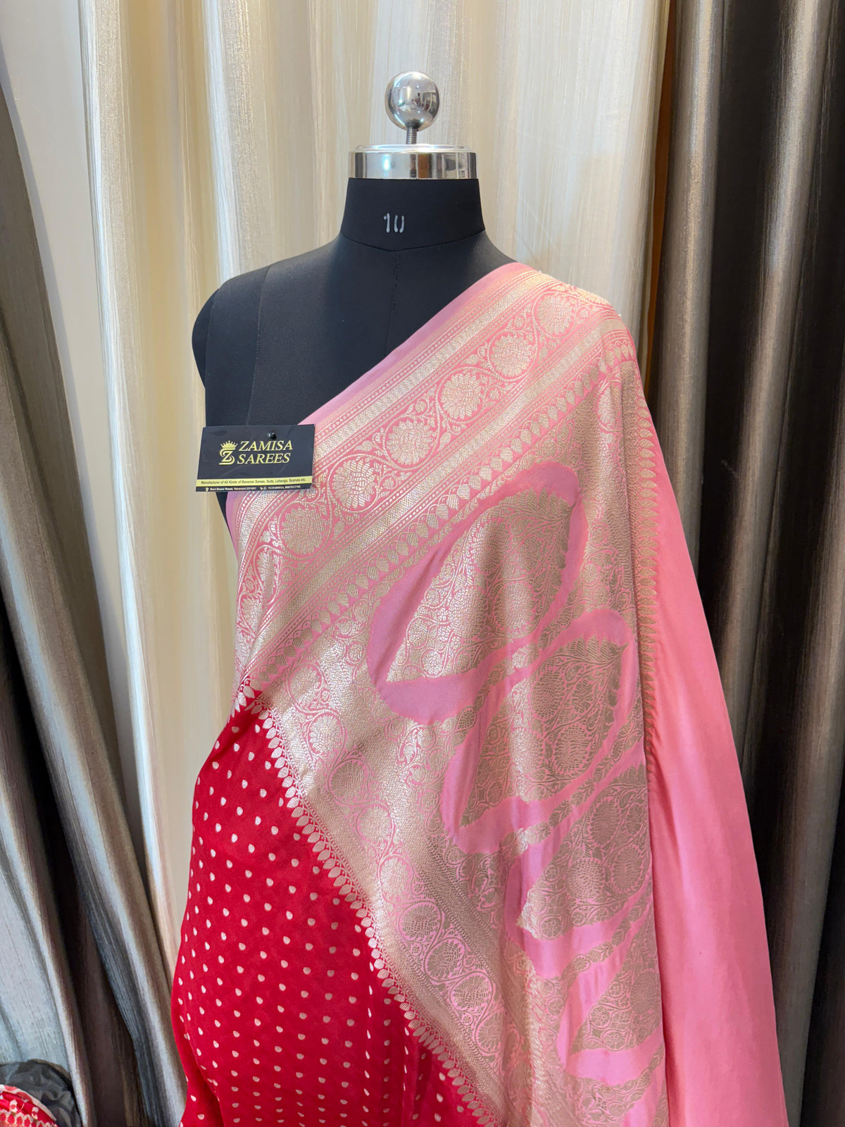 Red and Pink Mashru Katan Silk Banarasi Saree i